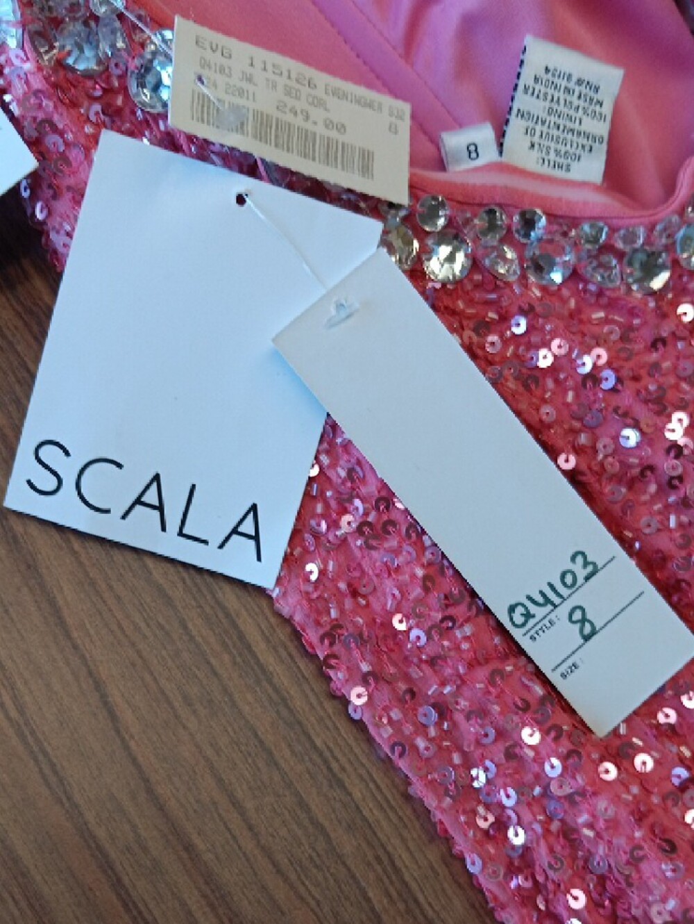 Scala Pink Sequin Slip Dress with Jeweled Neckline, Vintage, Size 8, BEAUTIFUL - Picture 9 of 16